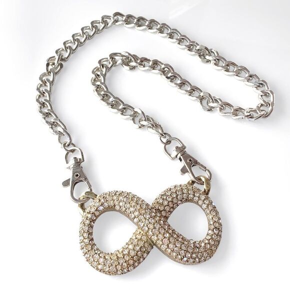 Vintage Chunky Silver Rhinestone Infinity Chain Link Necklace - Picture 1 of 6